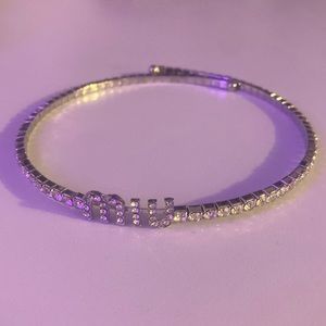 Miu Miu Crystal Embellished Logo Necklace Choker